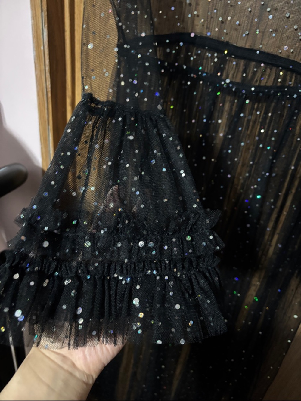 Forever 21 Black Sheer Mesh Maxi Dress with Sparkle - Picture 4 of 8